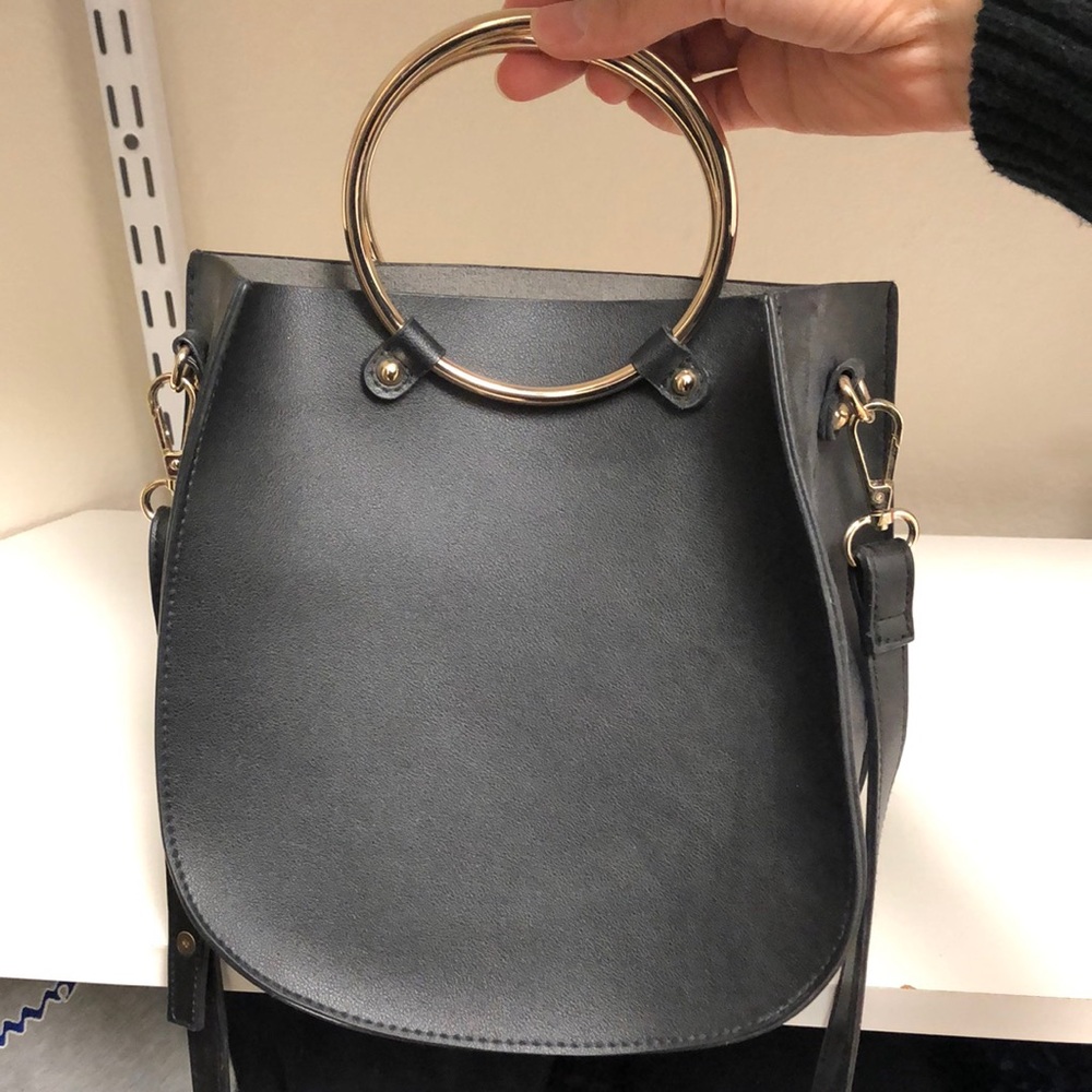 ❗CLEARANCE❗ Black Ring Handle Crossbody Bag Metal Top Handle